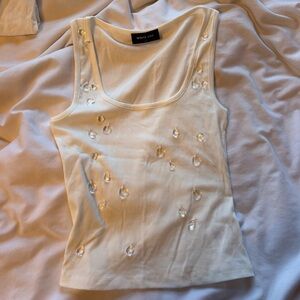 White Fox Boutique Ribbed Tank with Crystal Accents